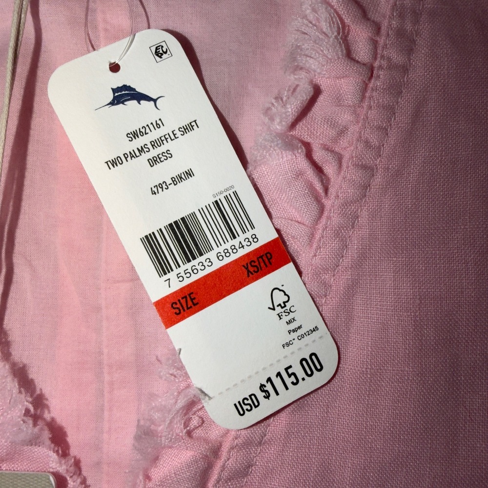 Tommy Bahama Two Palms Ruffle Shift Dress Pink Linen SW621161 Womens XS - Picture 3 of 11